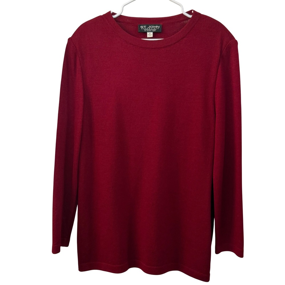 ST. JOHN ESSENTIALS Women's Burgundy Knit Long‎ Sleeve Sweater Top Size 12